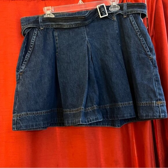 Free Assembly Pleated Denim Mini Skirt w/ Belt – Size 12 | 100% Cotton NWT - Picture 1 of 13